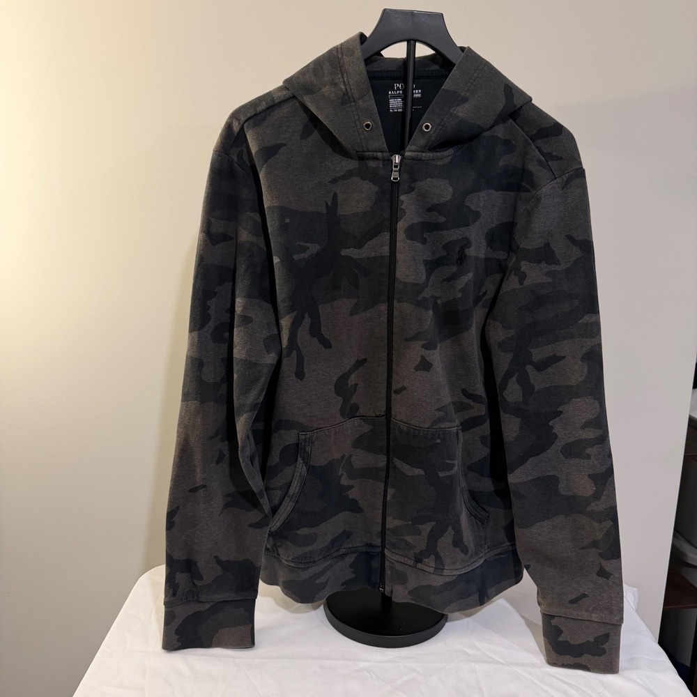 Polo Ralph Lauren Performance Mens XL Camo Full Zip Hoodie Sweatshirt Charcoal